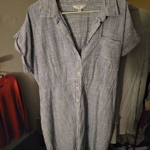 TIME AND TRU MIDI SHIRT DRESS. WOMEN'S XXL. PIN STRIPED NAVY AND WHITE.